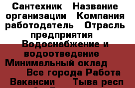 Сантехник › Название организации ­ Компания-работодатель › Отрасль предприятия ­ Водоснабжение и водоотведение › Минимальный оклад ­ 15 000 - Все города Работа » Вакансии   . Тыва респ.,Ак-Довурак г.